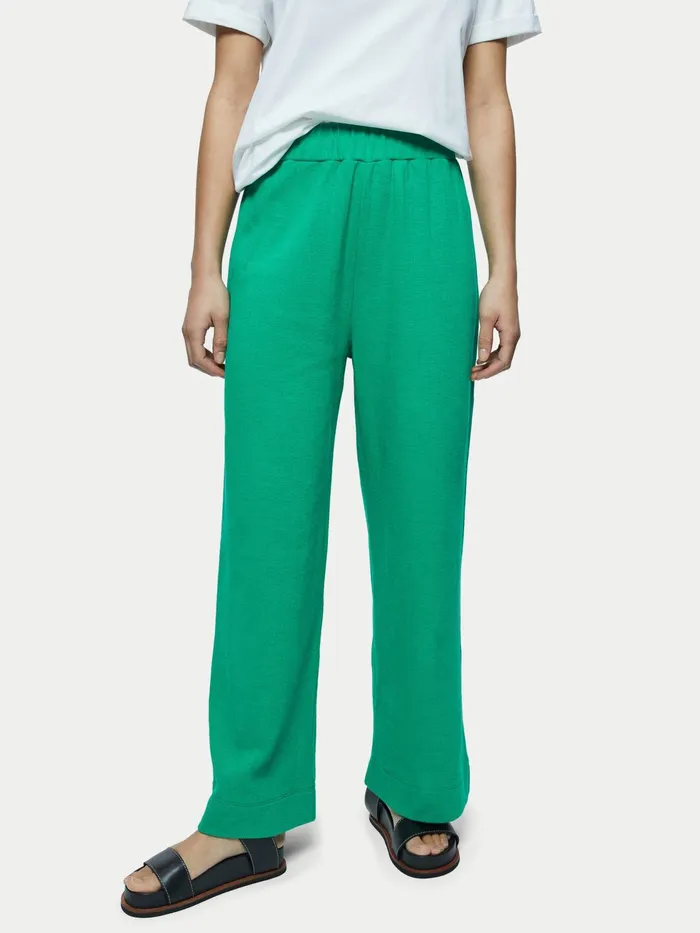 Jigsaw Trousers Women Organic Cotton Wide Leg Trackpant Green