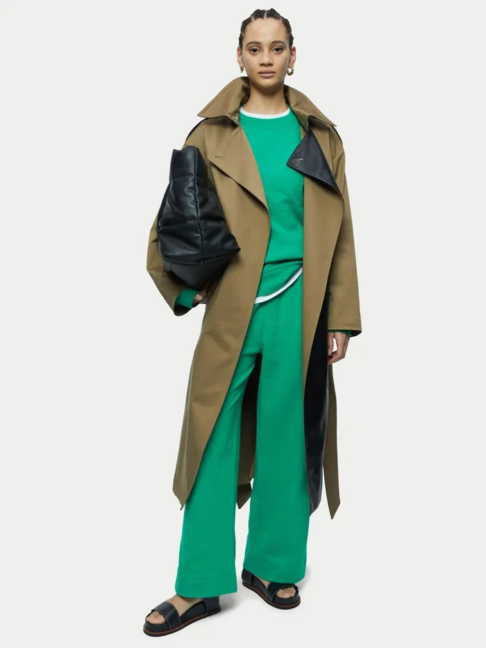 Jigsaw Trousers Women Organic Cotton Wide Leg Trackpant Green