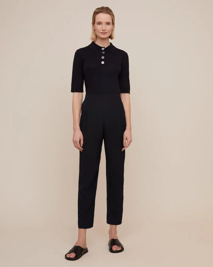 Jigsaw Trousers Women Satin Back Crepe Carrot Trousers Black