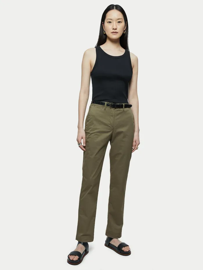 Jigsaw Trousers Women Slim Leg Cotton Chino Green