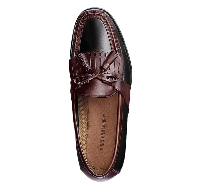 Johnston and Murphy Aragon II Kiltie Tassel Black Smoothantique Mahogany Waxed Men SlipOns