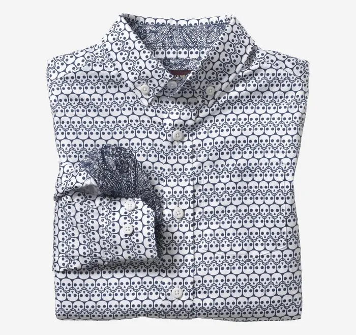 Johnston and Murphy Boys LongSleeve Print Shirt Navywhite Repeating Skull Boys Shirts Johnston and Murphy Boys LongSleeve Print Shirt Navywhite Repeating Skull Boys Shirts