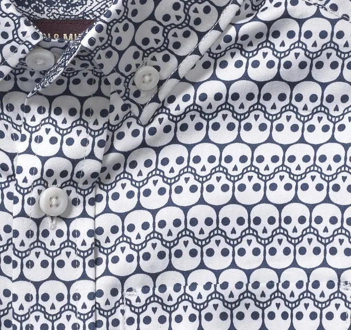 Johnston and Murphy Boys LongSleeve Print Shirt Navywhite Repeating Skull Boys Shirts Johnston and Murphy Boys LongSleeve Print Shirt Navywhite Repeating Skull Boys Shirts