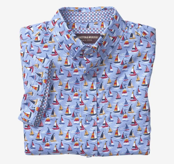 Johnston and Murphy Boys ShortSleeve Printed Shirt Blue Sailboat Boys Shirts