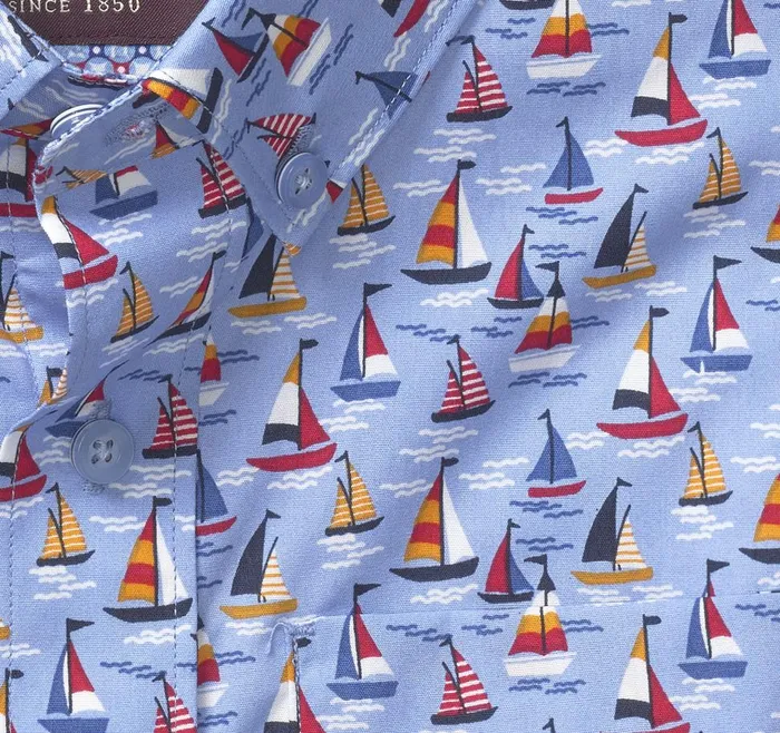 Johnston and Murphy Boys ShortSleeve Printed Shirt Blue Sailboat Boys Shirts