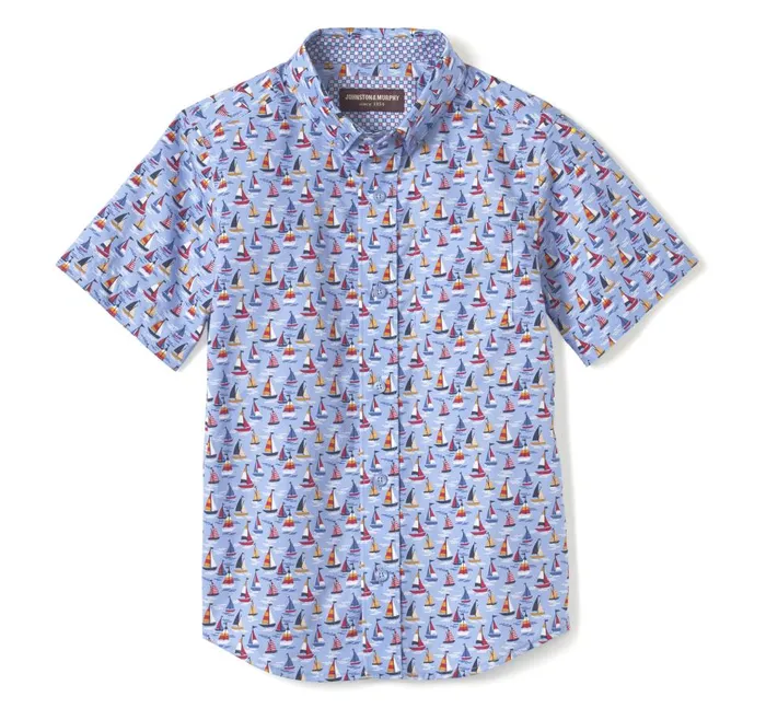 Johnston and Murphy Boys ShortSleeve Printed Shirt Blue Sailboat Boys Shirts