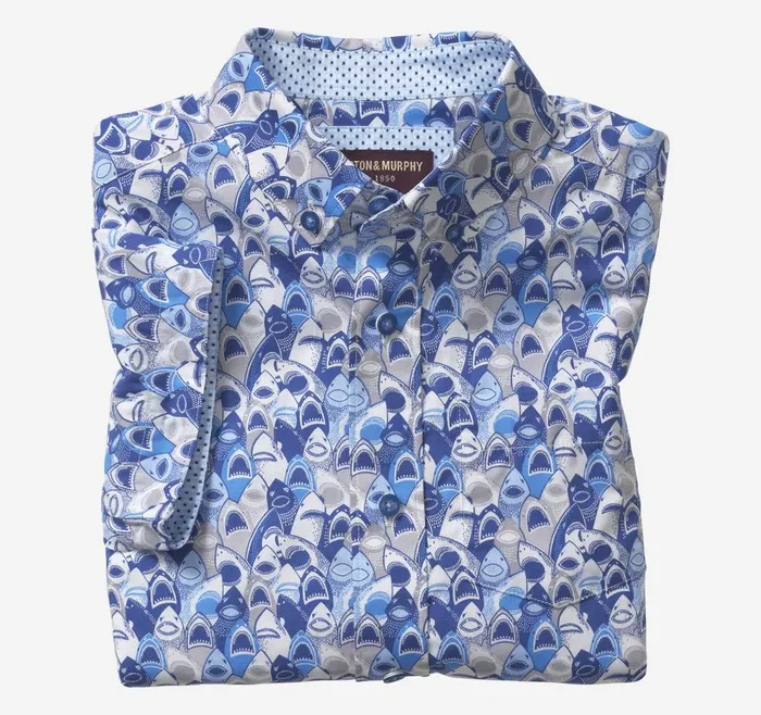 Johnston and Murphy Boys ShortSleeve Printed Shirt Blue Shark Mouth Boys Shirts Johnston and Murphy Boys ShortSleeve Printed Shirt Blue Shark Mouth Boys Shirts