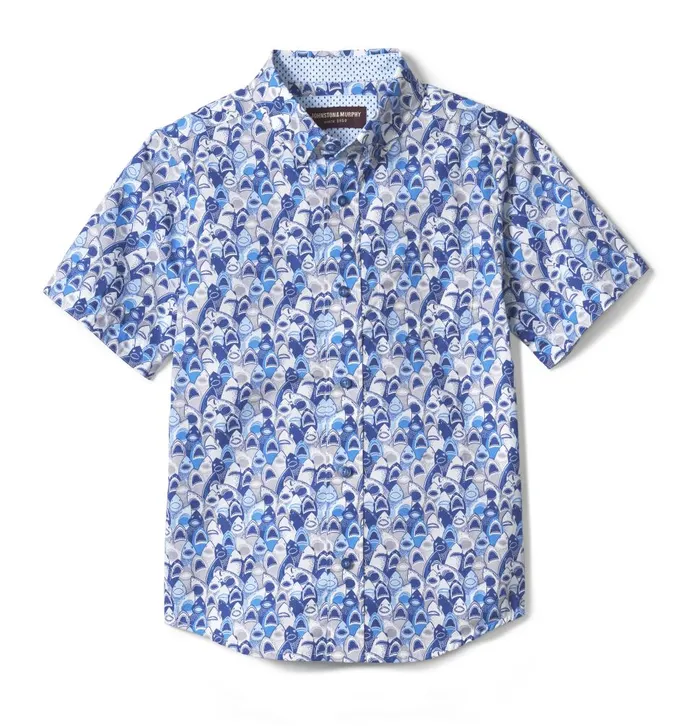 Johnston and Murphy Boys ShortSleeve Printed Shirt Blue Shark Mouth Boys Shirts Johnston and Murphy Boys ShortSleeve Printed Shirt Blue Shark Mouth Boys Shirts