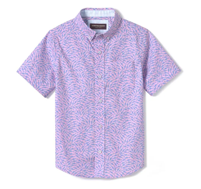 Johnston and Murphy Boys ShortSleeve Printed Shirt Pink Swarming Shark Boys Shirts Johnston and Murphy Boys ShortSleeve Printed Shirt Pink Swarming Shark Boys Shirts