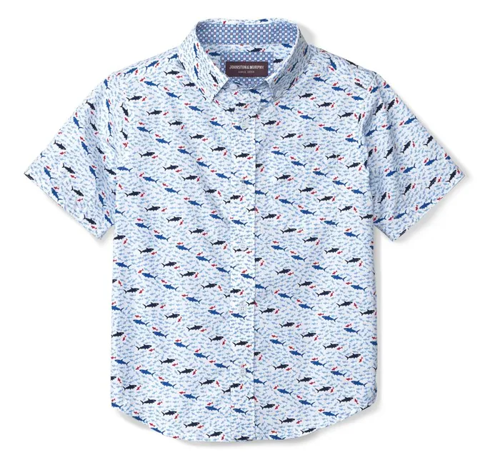 Johnston and Murphy Boys ShortSleeve Printed Shirt Shark Boys Shirts Johnston and Murphy Boys ShortSleeve Printed Shirt Shark Boys Shirts