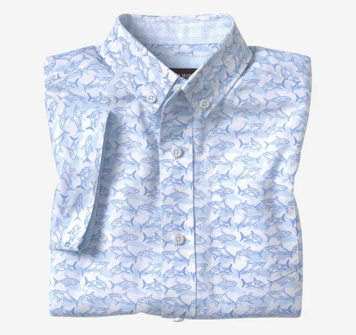 Johnston and Murphy Boys ShortSleeve Printed Shirt Whiteblue Shadow Shark Boys Shirts Johnston and Murphy Boys ShortSleeve Printed Shirt Whiteblue Shadow Shark Boys Shirts