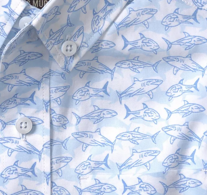 Johnston and Murphy Boys ShortSleeve Printed Shirt Whiteblue Shadow Shark Boys Shirts Johnston and Murphy Boys ShortSleeve Printed Shirt Whiteblue Shadow Shark Boys Shirts