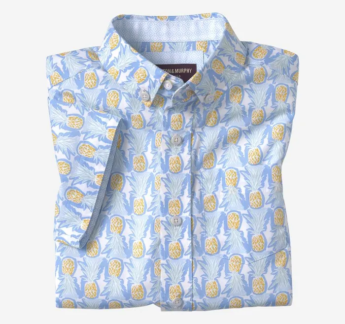 Johnston and Murphy Boys ShortSleeve Printed Shirt White Pineapple Boys Shirts Johnston and Murphy Boys ShortSleeve Printed Shirt White Pineapple Boys Shirts