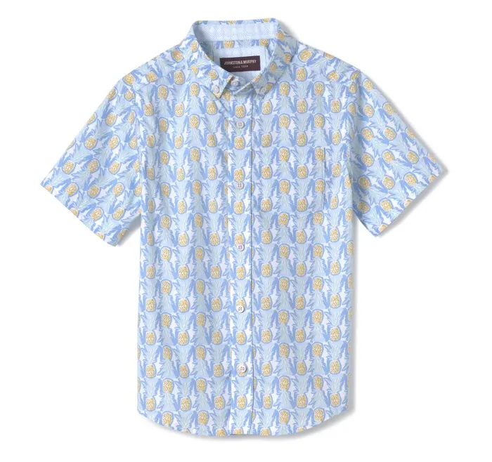Johnston and Murphy Boys ShortSleeve Printed Shirt White Pineapple Boys Shirts Johnston and Murphy Boys ShortSleeve Printed Shirt White Pineapple Boys Shirts