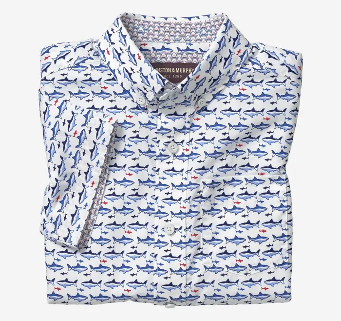 Johnston and Murphy Boys ShortSleeve Printed Shirt White Shark Boys Shirts