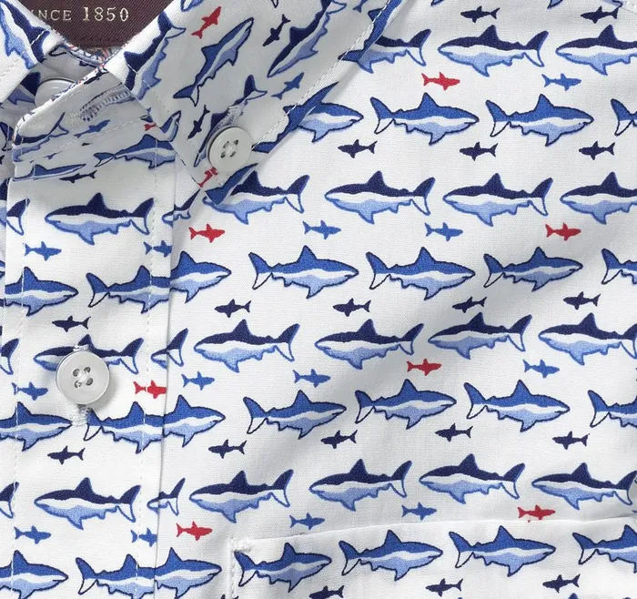 Johnston and Murphy Boys ShortSleeve Printed Shirt White Shark Boys Shirts Johnston and Murphy Boys ShortSleeve Printed Shirt White Shark Boys Shirts
