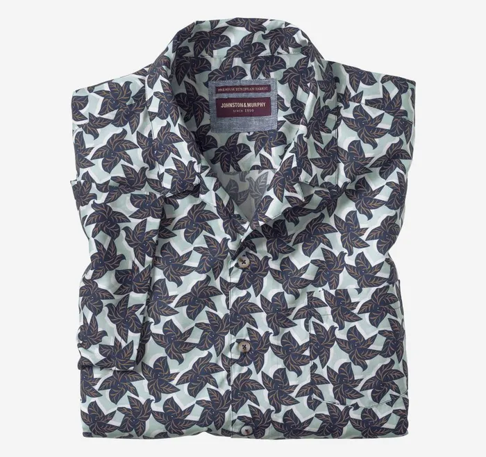 Johnston and Murphy Camp Shirt Blue Leaf Cluster Men ShortSleeve Shirts