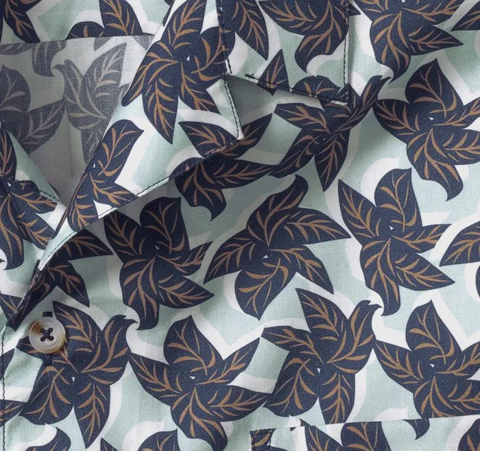 Johnston and Murphy Camp Shirt Blue Leaf Cluster Men ShortSleeve Shirts