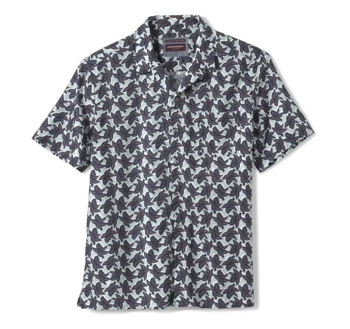 Johnston and Murphy Camp Shirt Blue Leaf Cluster Men ShortSleeve Shirts