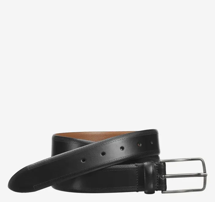 Johnston and Murphy EdgePerfed Embossed Belt Black Men Belts