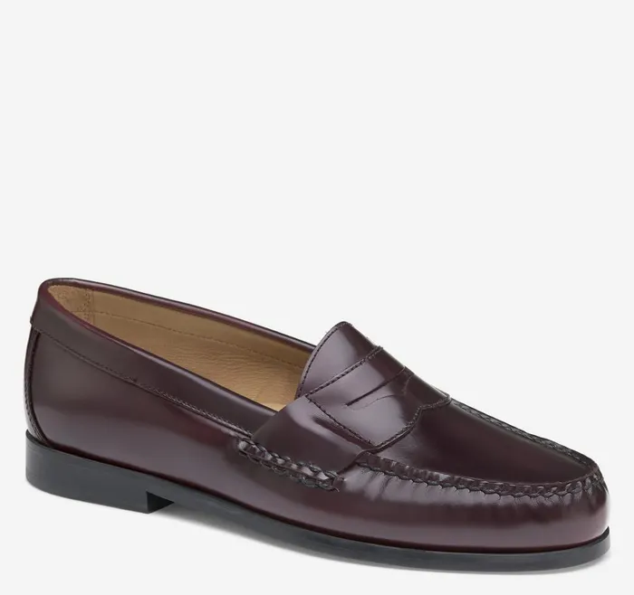 Johnston and Murphy Hayes Penny Burgundy Brushoff Leather Men SlipOns