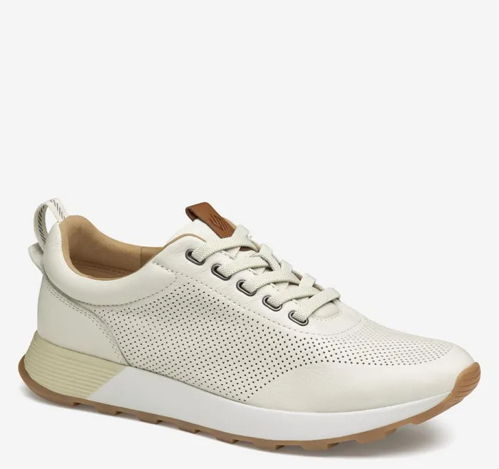 Johnston and Murphy Kinnon Perfed Jogger White Full Grain Men SlipOns