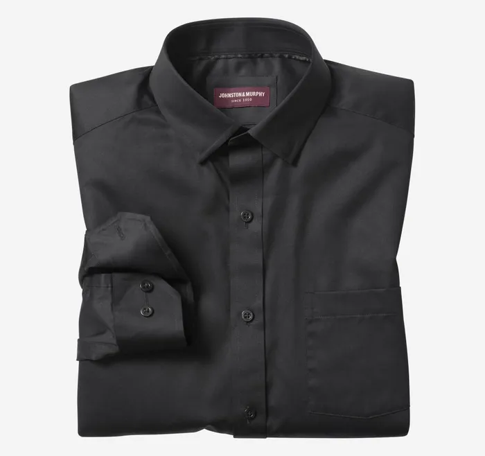 Johnston and Murphy LongSleeve Dress Shirt Black Sateen Poplin Men Shirts