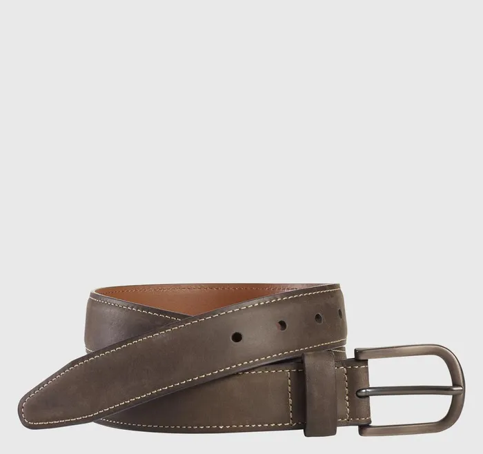 Johnston and Murphy Oiled Contrast Stitched Belt Brown Men Belts
