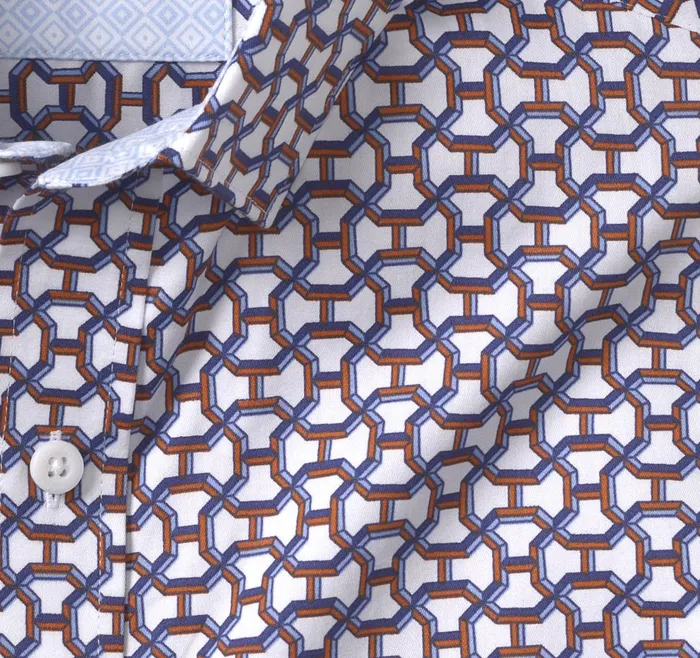 Johnston and Murphy Printed Cotton Shirt Orange Tunnel Maze Men Shirts