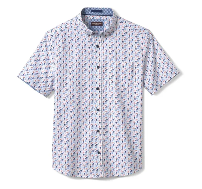 Johnston and Murphy Printed Cotton ShortSleeve Shirt Blue Pirate Men ShortSleeve Shirts