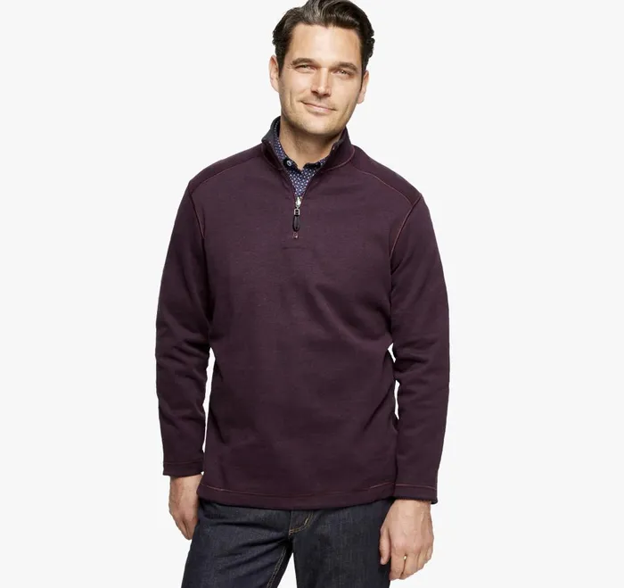Johnston and Murphy Reversible Solid QuarterZip Burgundycharcoal Men Sweaters and Knits Johnston and Murphy Reversible Solid QuarterZip Burgundycharcoal Men Sweaters and Knits