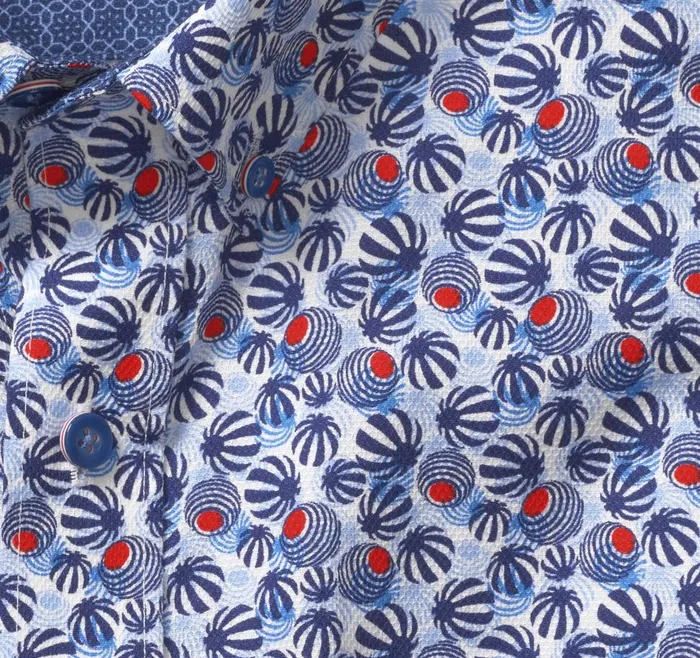 Johnston and Murphy Textured Cotton ShortSleeve Shirt Navyred Mod Circle Men ShortSleeve Shirts