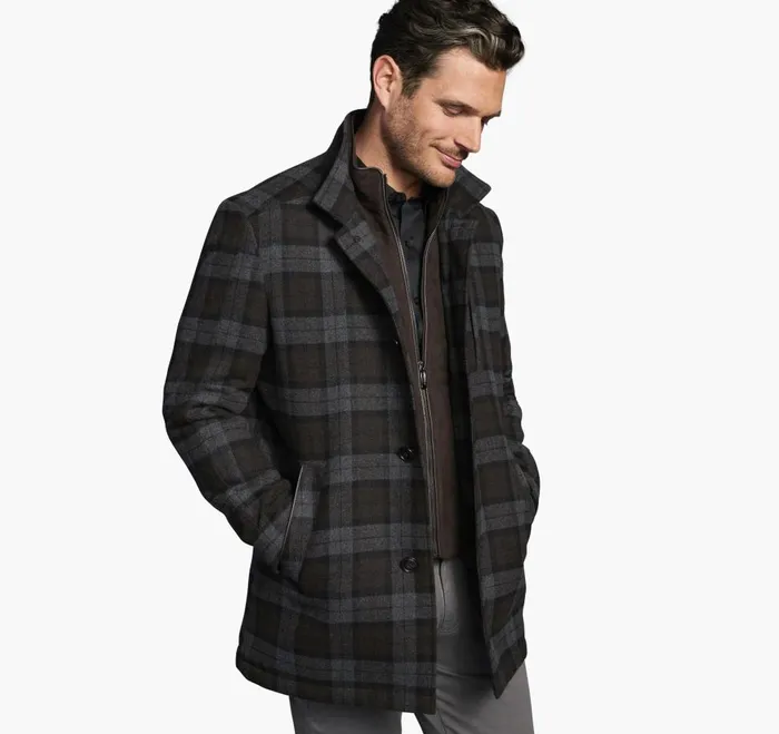 Johnston and Murphy Upton Car Coat Browncharcoal Men Coats Jackets and Vests