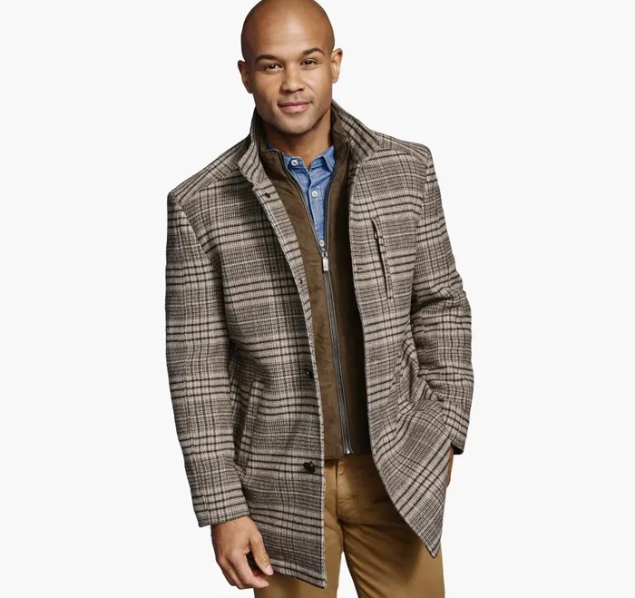 Johnston and Murphy Upton Car Coat Brown Plaid Men Coats Jackets and Vests