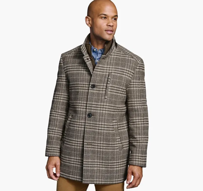 Johnston and Murphy Upton Car Coat Brown Plaid Men Coats Jackets and Vests