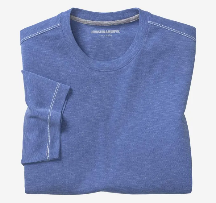 Johnston and Murphy Vintage Slub Crewneck Tee Royal Blue Men Polos and Tees