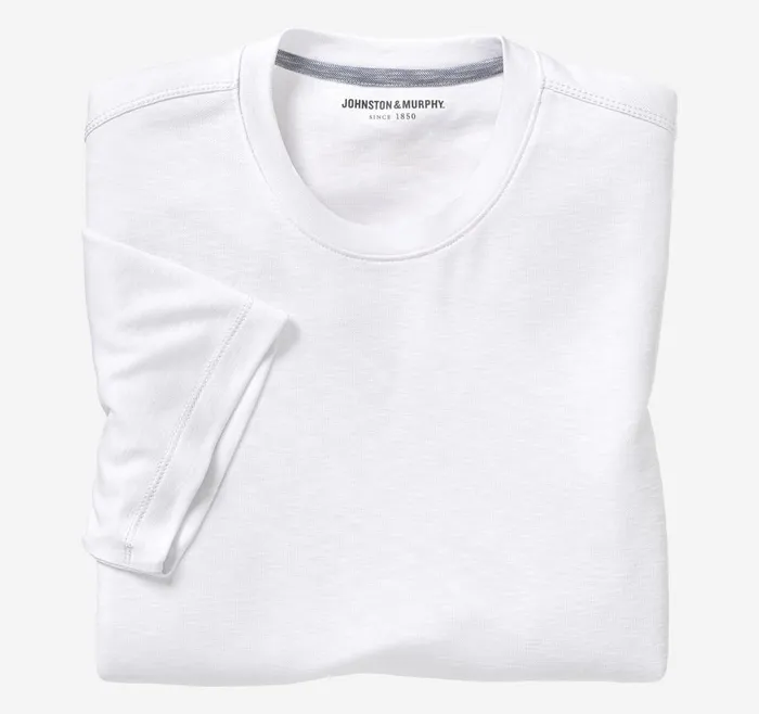 Johnston and Murphy Vintage Slub Crewneck Tee White Men Polos and Tees