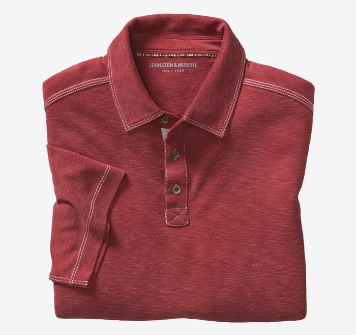 Johnston and Murphy Vintage Slub Polo Red Men Polos and Tees