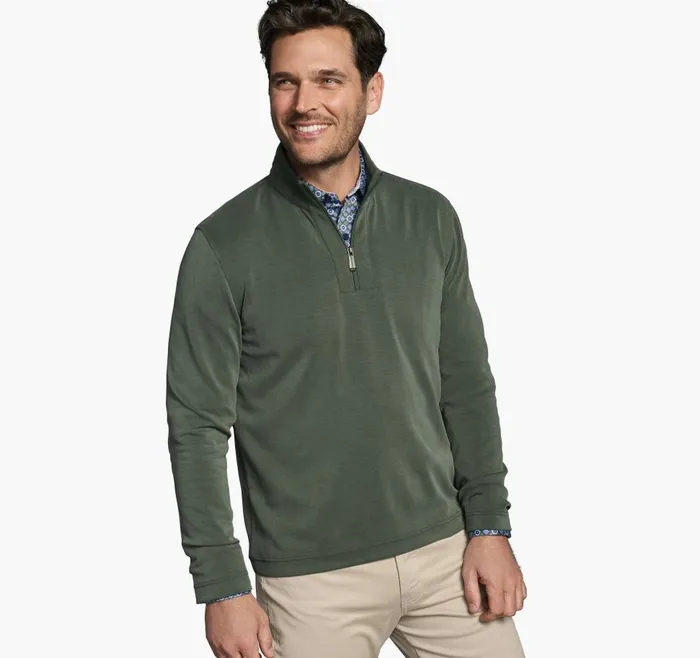 Johnston and Murphy Vintage Washed QuarterZip Olive Men Sweaters and Knits