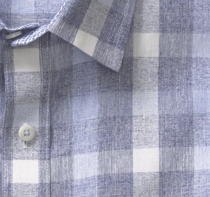 Johnston and Murphy Washed LinenBlend Shirt Blue Large Check Men Shirts Johnston and Murphy Washed LinenBlend Shirt Blue Large Check Men Shirts