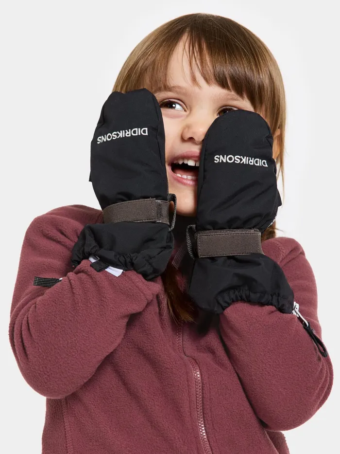 Kids Biggles Zip Mittens Black Didriksons Gloves and Mittens