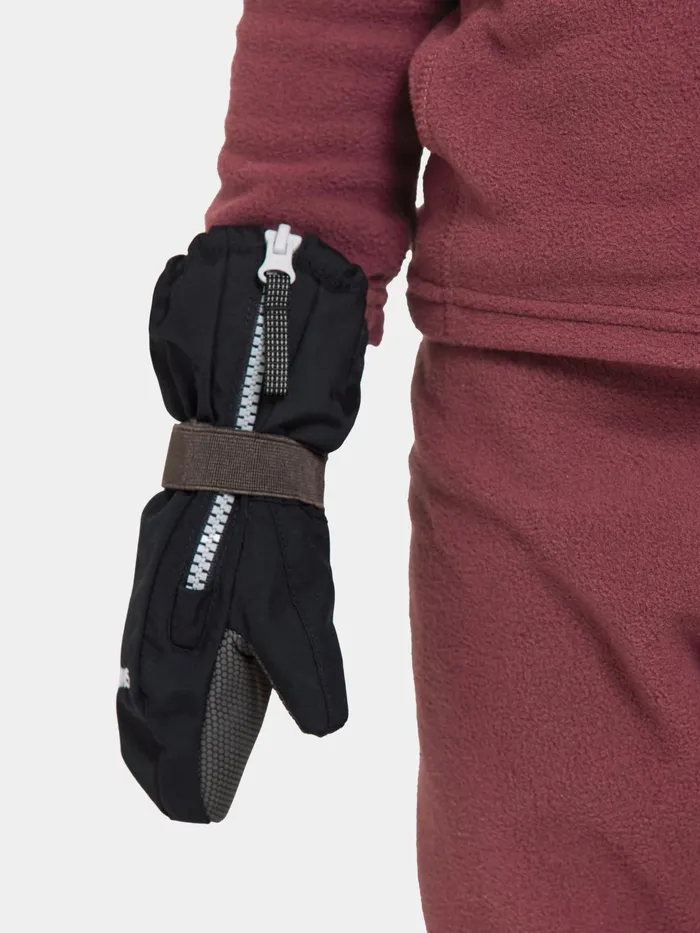 Kids Biggles Zip Mittens Black Didriksons Gloves and Mittens