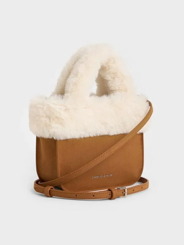 Kids Girls039 Textured FurTrim Tote Bag 8211 Brown CHARLES and KEITH Bags Kids Girls039 Textured FurTrim Tote Bag 8211 Brown CHARLES and KEITH Bags