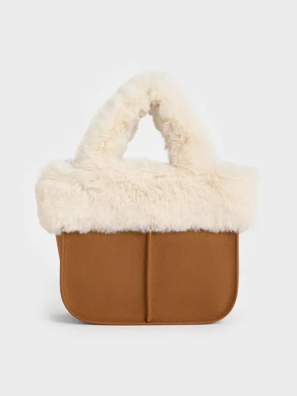 Kids Girls039 Textured FurTrim Tote Bag 8211 Brown CHARLES and KEITH Bags Kids Girls039 Textured FurTrim Tote Bag 8211 Brown CHARLES and KEITH Bags
