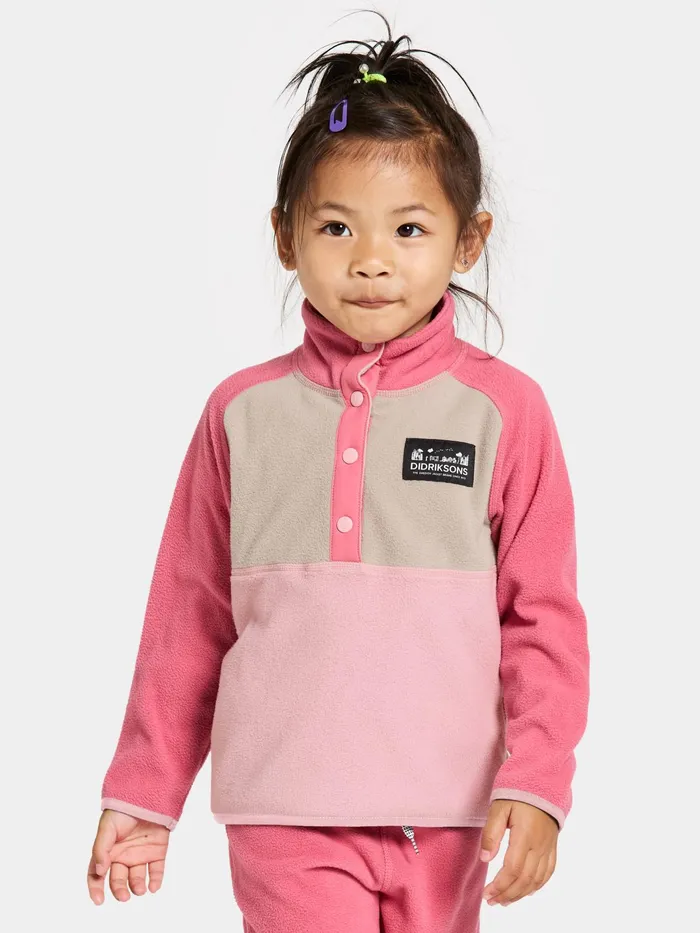 Kids Monte Half Button Soft Pink Didriksons Fleece and Midlayers