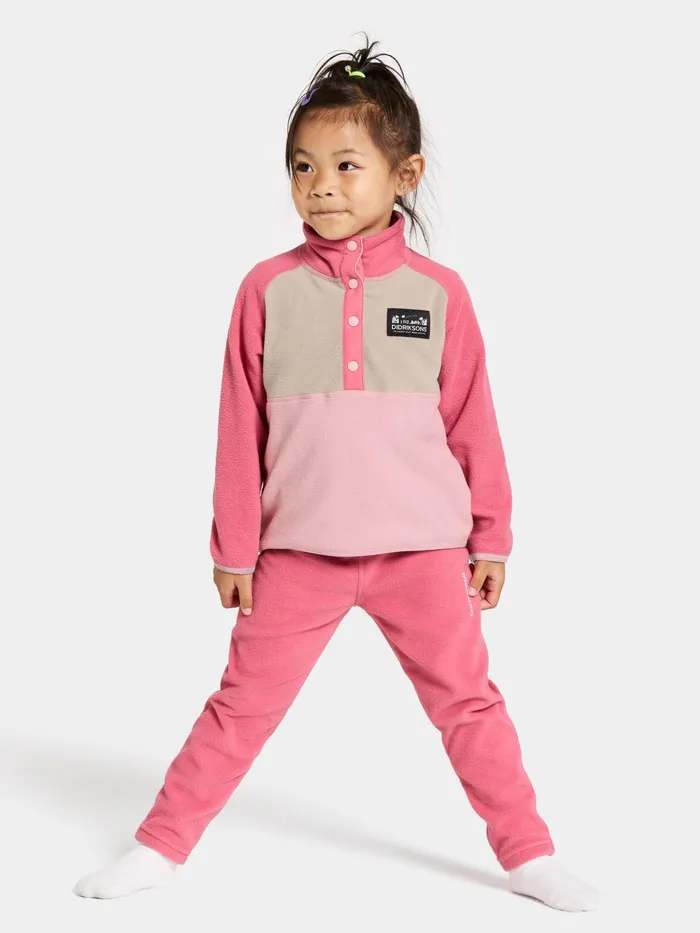 Kids Monte Half Button Soft Pink Didriksons Fleece and Midlayers