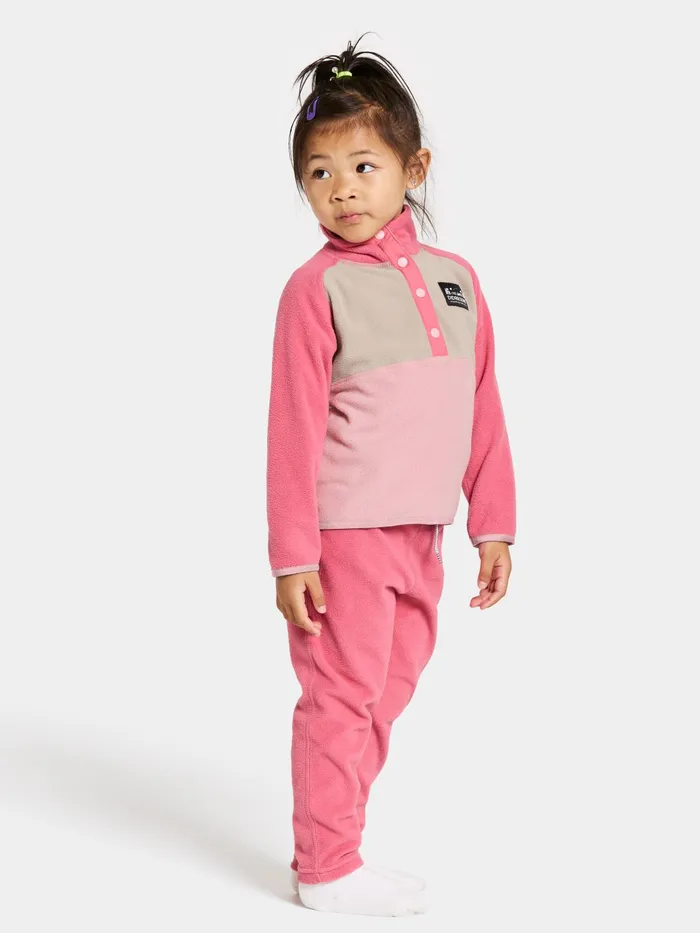 Kids Monte Half Button Soft Pink Didriksons Fleece and Midlayers