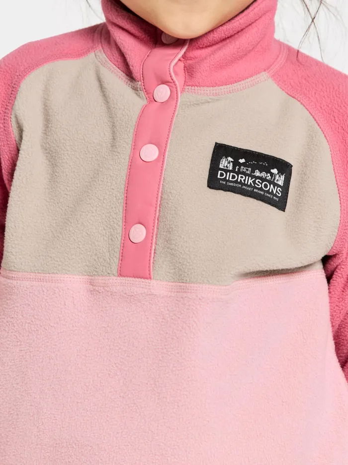 Kids Monte Half Button Soft Pink Didriksons Fleece and Midlayers