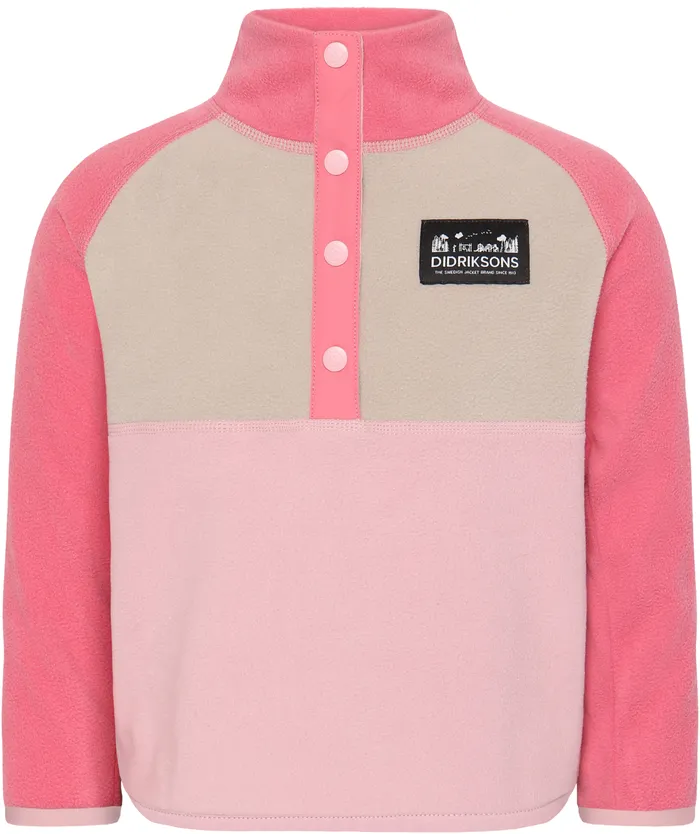Kids Monte Half Button Soft Pink Didriksons Fleece and Midlayers
