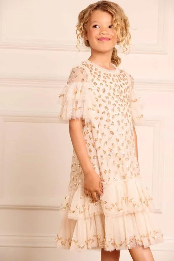 KIDS Needle and Thread Autumn Leaves Kids Dress Champagne